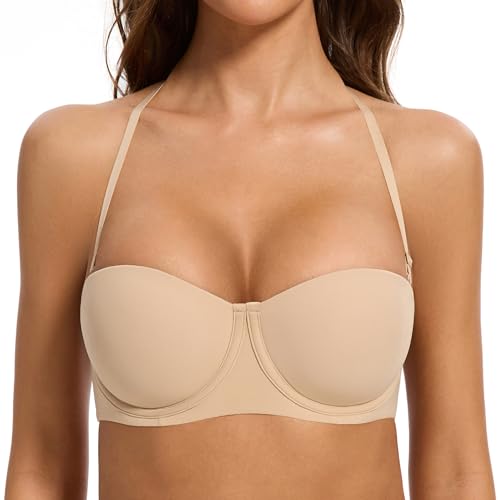 Women's Strapless Bra-Lightly Lined Non Slip Invisible Balconette Underwire Support Multiway Bandeau Bra for Comfort Lift2