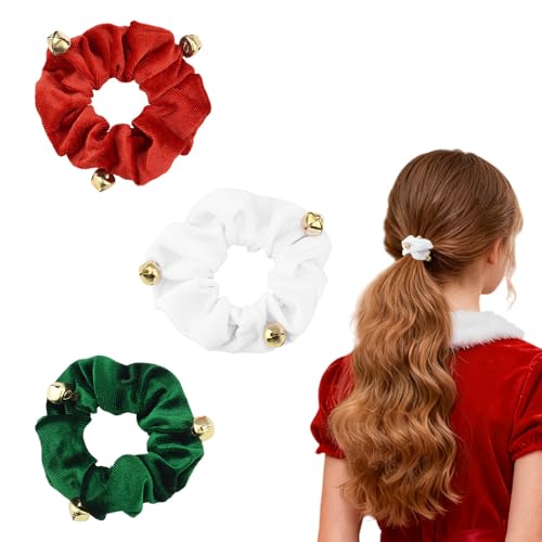 Velvet Hair Scrunchies Christmas Hair Ties With Bells Elastic Hair