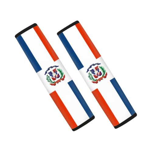 2-Pack Dominican Republic Flag Car Seat Belt Pads – Premium Soft Fabric, Comfortable and Supportive – Ideal for Cars, Trucks, SUVs – Show Your Dominican Pride