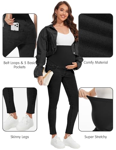 Image of PACBREEZE Women's Maternity Jeans Over Belly Skinny Stretchy Denim Pants Comfy Slim Pregnancy Pants