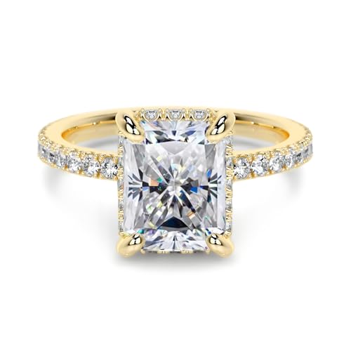 10K/14K/18K Solid Gold Moissanite Engagement Rings for Women, 1/2/3CT Center Round/Oval/Pear/Radiant Cut Bridal Set 925 Sterling Silver Wedding Anniversary Promise Band for Her Wife Girlfriend