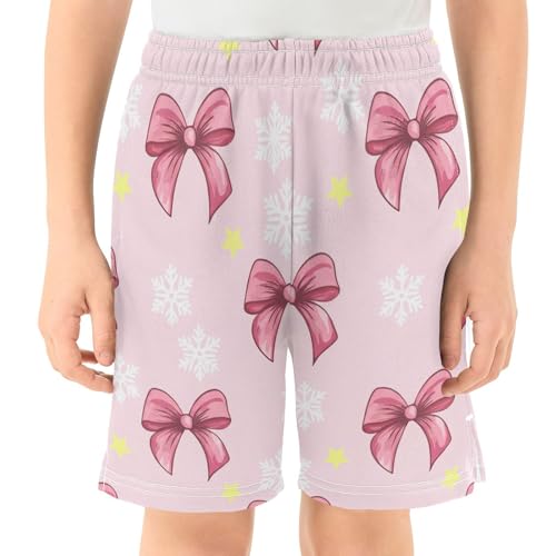 Stars and Bows Athletic Shorts with Zipper Pockets, Youth Boys Athletic Running Shorts for Summer2