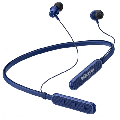Image of Bouncefit Sonic 144 Bluetooth Wireless Neckband, 35H Continuous Playback Battery, Deep Bass, Stereo Sound, HD Calls, Type C Fast Charging, Rich Audio, Bluetooth Neckband with Mic Earphones (Blue)