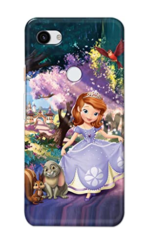 Image of PRINTFIDAA Cartoon Little Girl with Crown and Pet Animals Printed Designer Hard Case for Google Pixel 3A, G020A, G020E, G020B Back Cover -(e) RPM1008
