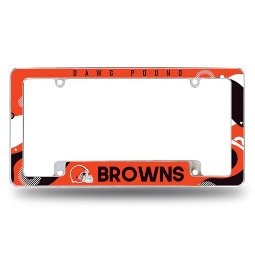 Rico Industries NFL Football Cleveland Browns Wave 12" x 6" Chrome All Over Automotive License Plate Frame for Car/Truck/SUV