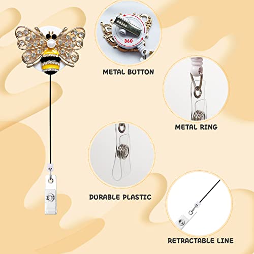 6 Pieces Rhinestone Retractable Badge Reel Bling, Owl Bee Butterfly Peacock Bling Diamond Badge Reel Holder With Alligator Clip, Cute Animal Id Name Reel For Volunteer Nurse Worker Teacher(6 Pcs-1) #TOP1