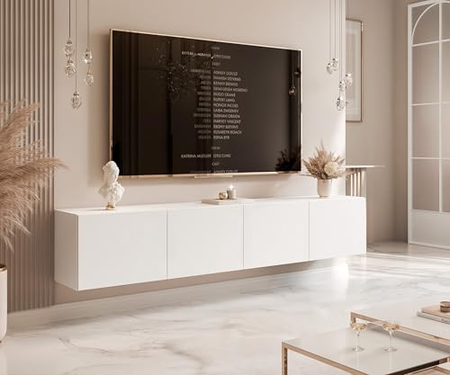 IDOHOME 200 cm TV Lowboard Weiß Matt 200cm mit 4 Praktischen Großen Fächern und LED Beleuchtung - TV Board Hängend Passend Für Stilvolle Wohnräume IDOHOME 200 cm TV Lowboard Weiß Matt 200cm mit 4 Praktischen Großen Fächern und LED Beleuchtung - TV Board Hängend Passend Für Stilvolle Wohnräume