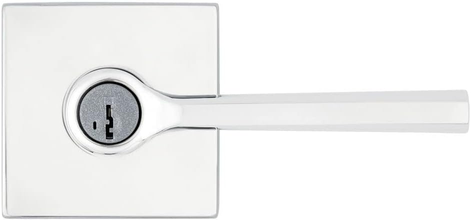 Kwikset Lisbon Entry Door Handle with Lock and Key, Secure Keyed Reversible Lever Exterior, Doorlock, For Front Entrance and Bedrooms, Polished Chrome, Pick Resistant Smartkey Rekey Security