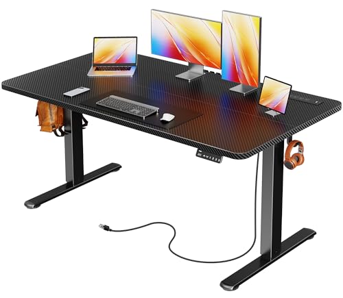 Image of Huuger Electric Standing Desk with Power Outlets and USB-C Port, 55 X 24 Inch Height Adjustable Desk, Sit Stand Desk for Home Office, Computer & Gaming Desk with 4 Presets, Carbon Black