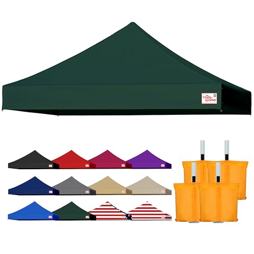 Tradesparker 10x10 Commercial Pop Up Canopy Replacement Top-Windproof D-Rings+Banner Grommets+Loop Pile Wall System Ez Canopy Cover ONLY-Frame/Side Walls NOT Included(ForestGreen)