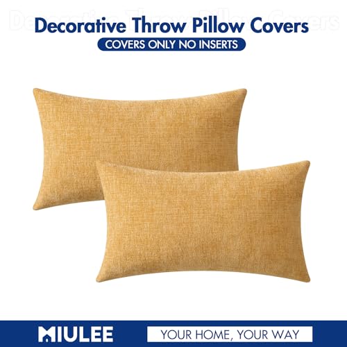 Image of MIULEE Pack of 2 Couch Throw Pillow Covers 12x20 Inch Soft Beige Yellow Chenille Lumbar Pillow Covers for Sofa Living Room Spring Home Decor Couch Solid Dyed Cases
