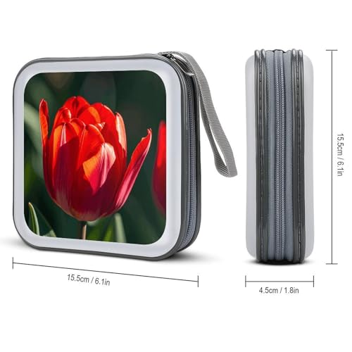 Pochette CD motif fleurs rouges moderne avec fermeture éclair solide - 2