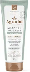 Agradal Máscara Facial de Argila 25%, Matificante Bio Control para Pele Oleosa e Acne, 50g