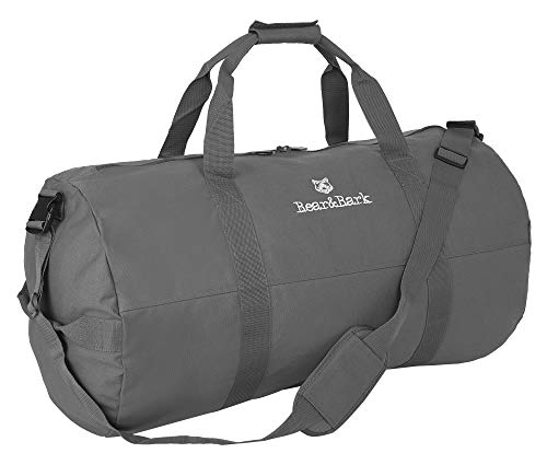 bear & bark medium duffle bag - grey 32”x18” - 133.4l - canvas military/army cargo style duffel tote for men/women - gym, hiking, backpacking, collect student, dorm, travel and storage shoulder bag