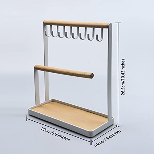 NouveLife Jewelry Stand Holder, Multi Tier Necklace Hanging Wooden Ring Organizer Earring Tray, Necklaces Bracelets, Rings, Watches Desk Organizer