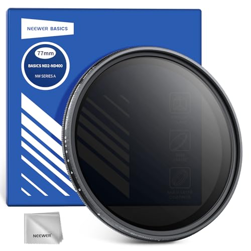 NEEWER Basics 77mm Variable ND Filter ND2-400 1-9 Stops Light Reduction Rotatable Variable Neutral Density Filter with Anti Fingerprint Coating Slim Frame for Camera Lens
