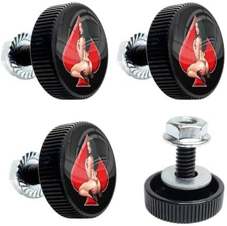4 Black 1" Round Logo License Plate Frame Fastener Tag Bolts PIN UP Girl D1 Style-9856-3771