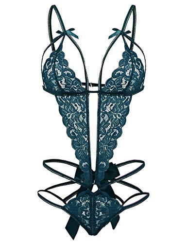 Image of Donnalla Women's Deep V Lace Teddy One Piece Lingerie Cutout Strappy Lingerie