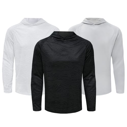 LOOGU Sun Hoodie UPF 50+ Shirts Long Sleeve Rash Guard Sun Shirts for Men Fishing Hiking Surfing Swimming [Bk W,wh W,gr] 3X-Large