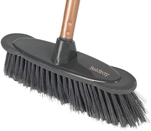 Beldray® LA085559EU7 Get The Look Rubber Edge Soft Bristle Broom, 120cm Length, Grey/Rose Gold, Super Soft Bristles, Rubber Bumper To Prevent Furniture Scratches, Suitable For All Hard Floors