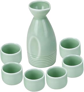 Garneck Juego De Taza De Té Y Sake 1 Tetera 6 Tazas Cerámica Japonesa Taza De Vino con Tetera Color Verde Ciruela
