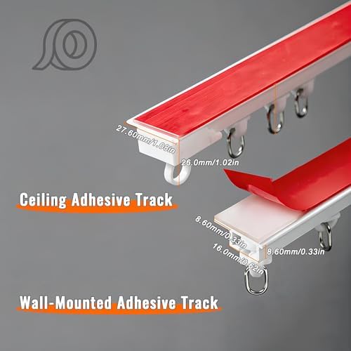 White Self-Adhesive Wall Mount Sliding Curtain Track - No Drill, 1.3-19.7 FT Adjustable Ceiling Rail for Space-Saving Room Divider in RVs & Dorms (5.57ft/2x2.78ft)