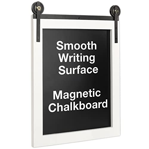 Excello Global Products 12"X17" Chalkboard With Decorative Barndoor Rail: Decor For Kitchen, Living Room, Bedroom, & Office (White) #TOP1
