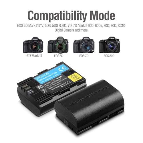 ENEGON LP-E6 LP-E6N Replacement Battery (2-Pack) and Smart LED Dual USB Charger for Canon EOS 5D Mark II/III/IV, 5DS, 5DS R, 6D, 7D, 7D Mark II, 60D, 70D, 80D, 90D Cameras and more
