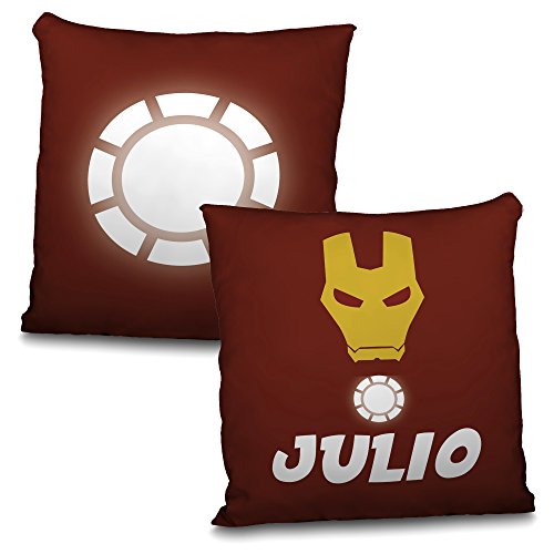 LolaPix Coussin Superhero personnalisé avec nom. Cadeau Geek. Divers modèles à Choisir. Ironman