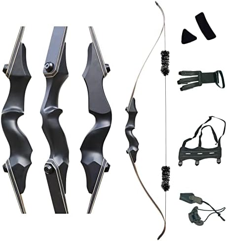 Black Hunter Takedown Recurve Bow 60" Wooden Bow Archery Set, Third Generation Black Longbow Ergonomic Design Right Handed Bow for Adult Beginners Target Practice Training (25-50lbs)