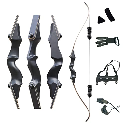 Black Hunter Takedown Recurve Bow 60" Wooden Bow Archery Set, Third Generation Black Longbow Ergonomic Design Right Handed Bow For Adult Beginners Target Practice Training (25-50Lbs) #TOP2