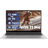 15.6-inch Thin and Light Laptop, IPS Full HD Screen, AMD 3050E, 32GB DDR4 Memory, 1TB SSD, WiFi 5/USB 3.0/Type-C/HDMI/BT 4.2, Win 11 Pro, Perfect for Work, Study and Entertainment, Silver