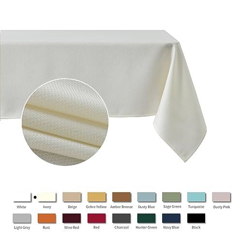 Image of maxmill Rectangle Textured Tablecloth Waterproof Spillproof Wrinkle Free Table Cloth, Kitchen Dining Tabletop Decoration, Fabric Table Cover for Outdoor and Indoor Use, 52 x 70 Inch, Ivory