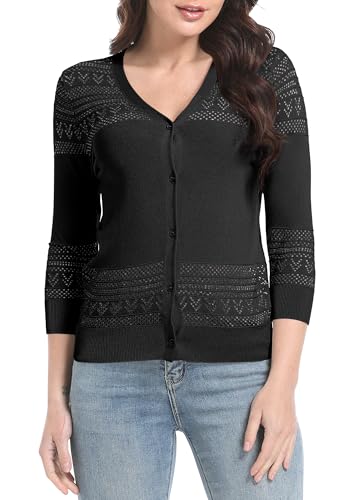 Urban CoCo Women's V-Neck Boho Crochet Cardigan 2025 Summer Lightweight 3/4 Sleeve Open Front Button Down Cover Up3