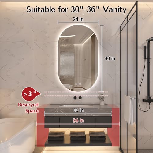TheiaMo 40" x 24" Oval LED Mirror for Bathroom, Backlit Vanity Mirror with Lights, Frameless Smart Wall Mirror, 3 Colors Adjustable, Anti-Fog, Shatterproof, Memory, CRI95+(Horizontal/Vertical) by TheiaMo - Image 4