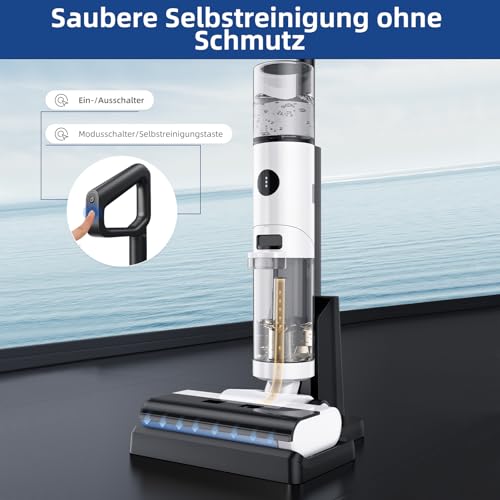 JONR ED12 Nass Trockensauger Akku, Kabelloser Nass Trocken Staubsauger Saugwischer Akku, Kantenreinigungsbürste 6mm, Selbstreinigung, 850mL Wassertank, Anti-Verwirrungs-Haar für Hartböden, Tierhaare