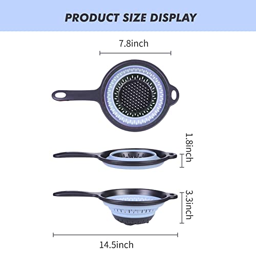 Pasutewel Professional Collapsible Silicone Colander With Handle, Kitchen Mate Pleated Strainer, 2 Quart With Sturdy Plastic Base For Rinse Or Drain Pasta, Vegetables And Fruit, (Blue) #TOP2