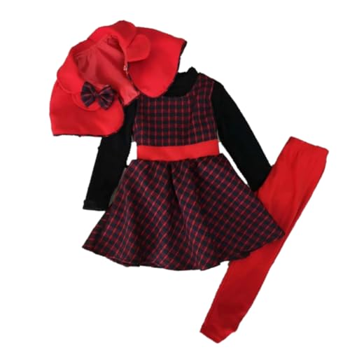 Ensemble fille quadrillé gilet robe tee-shirt et legging 4 pièces