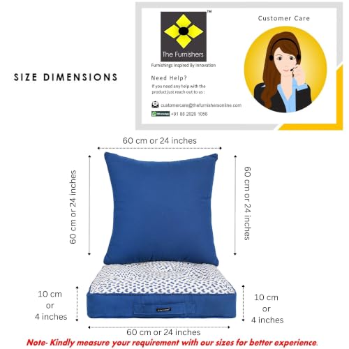 Image of Blue Woven Quilted Floor Cushion Set 60x60x10 CM with Fillers & Back Cushion, Large Size for Seating, Patio Seat, Meditation, Yoga, Pooja, Guests, Living 24x24x4