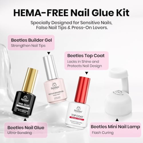 Beetles 4Pcs 15ml Hema Free Nail Tips Glue Kit with Builder Nail Gel