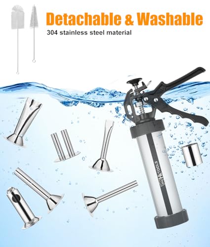 HK Jerky Gun Kits, Jerky Maker Gun, Meatball Maker, 2.5 LB Stainless Steel Sausage Stuffer Jerky Making Gun with 6 Stainless Nozzles, 2 Cleaning Brushes, 1 Stomper