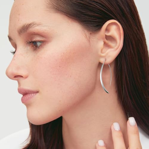 Long Pull Through Earrings Curve Earrings Sterling Silver Earrings for Women Minimalist Earrings Hypoallergenic Threader Earrings Silver Dangle Earrings for Women Trendy3