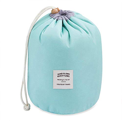 Travel Cosmetic Bags Make up Bag Organizer Men Women Hanging Toiletry Bags Wash Bags Large Capacity Drawstring Makeup Bag Blue + Small Pouch + Clear PVC Brush Bag (Green)