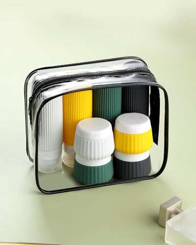Image of Mrsdry Travel Bottles for Toiletries 8 Pack, TSA Approved 3 oz Travel Containers with Clear Bag, Leak Proof Silicone Squeezable Essentials Jars