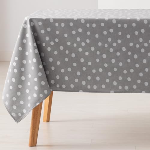 GAMUSI Mantel Antimanchas Mesa Rectangular Puntos pequeños Liso Jacquard Impermeable 140x180 cm, Tacto Tela, Color Gris Claro