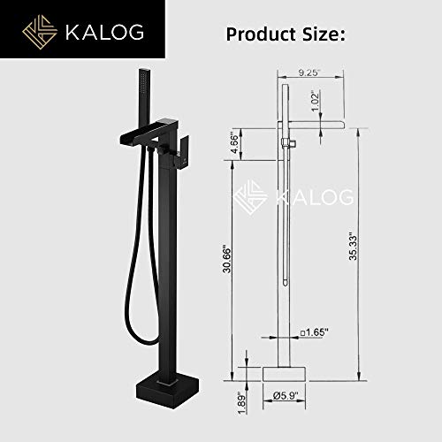 Kalog Waterfall Model Single Handle Freestanding Tub Filler Floor Mount Bathtub Faucet With Square Handheld Shower (Matte Black-D) #TOP5
