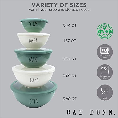 Rae Dunn Mixing Bowls With Lids - 10 Piece Plastic Nesting Bowls Set Includes 5 Prep Bowls And 5 Lids (Sage) #TOP3