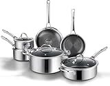 Non Stick Frying Pans Set, Hybrid Pans Set Nonstick (10 pcs), Pan for cooking, PFOA Free Kitchen set, Dishwasher and Oven-Safe Cookware Sets, Stainless Steel Skillets