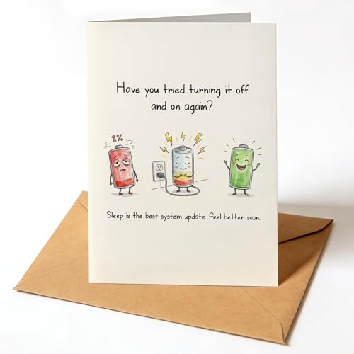 Lhazyl Funny Get Well Soon Card - Have You Tried Turning It Off And On Again - 5x7 Premium 400gsm Thick Recovery Card for Men Women, Knee Hip Surgery Gift, Coworker Feel Better - with Kraft Envelope