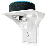 BeraTek Power Perch Wall Outlet Shelf with Cord Storage - Socket Shelf Space Saving Organizer for Alexa, Apple HomePod Mini, Smart Speakers - Bathroom Charging Stand Holder Mount - White, 1-Pack